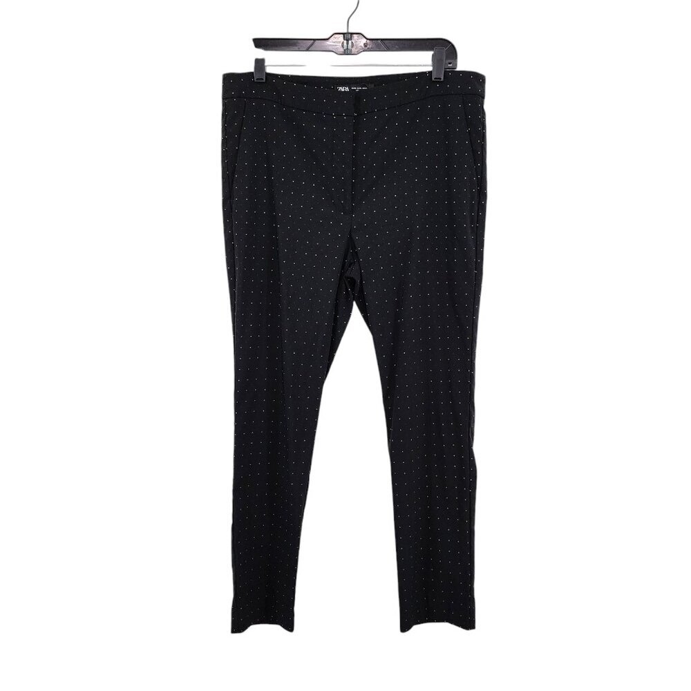 Zara Women's Tapered Jacquard Black Polka Dot Pants Career Work SZ XL